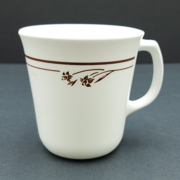 Corning Melody Mugs Corelle White Mugs with Brown Flowers and Bands - Picture 5 of 9